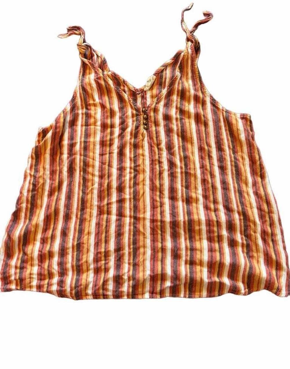 a.n.a Striped V-Neck Tank Top with Tie Shoulder and Decorative Buttons Size XL